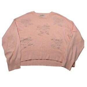 Bridgerton Sweater Women Large Pink Bow Lace Applique Soft Knitted Pullover